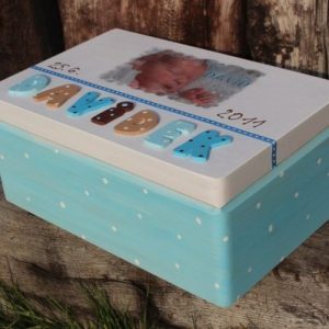 KRABICE na vzpomínky modrá - dárek k narození miminka - Se zámkem