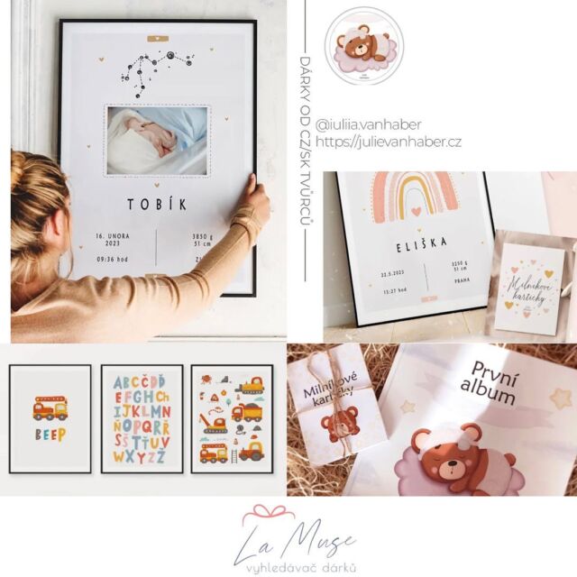 Julie je ilustrátorka a maminka na mateřské. Malování miluje od malička s tak není divu, že její ilustrace jsou tak kouzelné - ráda vytváří dětské ilustrace a obrazy. Její sen je dělat workshopy a ukázat tak ostatním krásu malby a ilustrací🎨. Ráda cestuje a poznává svět. Malování je skoro jako její třetí dítě a zároveň sen, do kterého dává kousíček duše.
A tak u ní najdete originální dárky pro miminka a děti🌠
✅Plakátky pro děti se znamení zvěrokruhu a místem na fotku
✅album pro miminko s autorskými ilustracemi
✅milnikové kartičky pro nastávající maminku
✅kreslí i portréty vlastním stylem
 

#darekpromiminko #tipnadarek #vyrobenovcesku #vyrobenoslaskou #promyslenydarek #dekoracedopokojicku #personalizovane