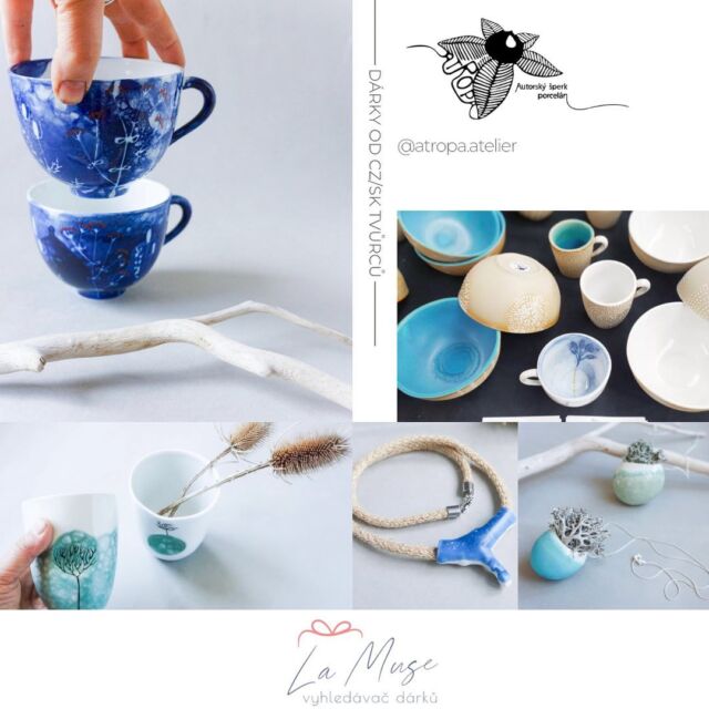 Další profil tvůrce, kde najdete nádherné porcelánové kousky od ručně malovaných hrníčků po dokonale originální šperky v kombinaci porcelánu, dřeva, mechu…🌿
✅už jste někdy slyšeli o porcelánovém klacíku? Je to šperk z kombinace naplaveného dřeva a porcelánových odlitků klacíků a může být v kombinaci s kameny a korálky.
✅nebo  medailony - taková schránka na cokoliv, co se do něj vejde a můžete jej obměňovat. Na jaře do něj schovejte posly jara třeba krokus, v létě do něj schovejte poupátko růžičky, na podzim kousek vřesu, v zimě třeba větvičku ze smrčku a celoročně mech. ⬇️⬇️⬇️⬇️⬇️
“Už od studia na střední škole se věnuji keramickému designu. Pod značkou @atropa.atelier vytvářím porcelánové hrnečky, misky i šperky. Inspiruji se přírodou, přírodními tvary a motivy. Ráda využívám čistotu a jemnost porcelánu v kombinaci s různými dekorativními technikami. Líbí se mi, že porcelánové hrnky a misky se stanou součástí vašich každodenních rituálů, jsou stále v rukách nových majitelů a jsou skutečně využívány.”